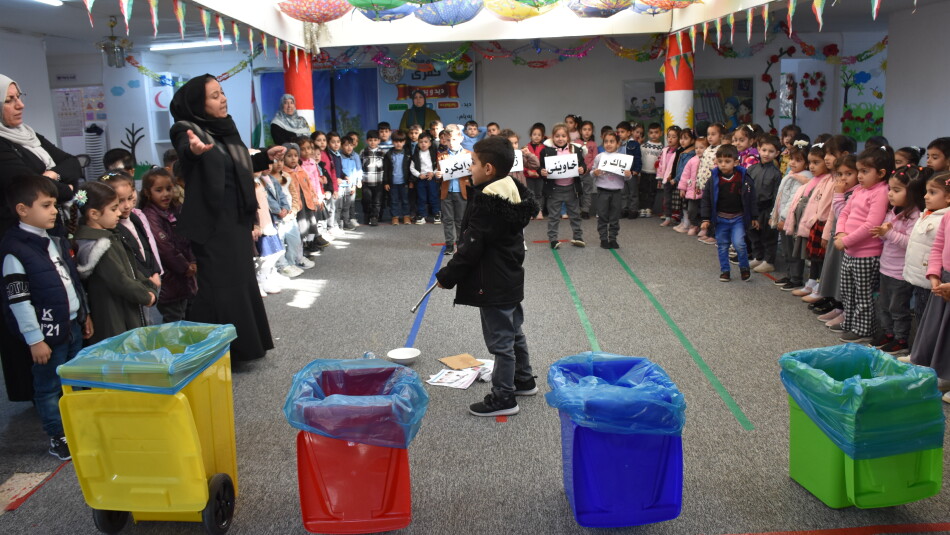 Colorful Containers Encourage Kindergarten Children to Sort Rubbish